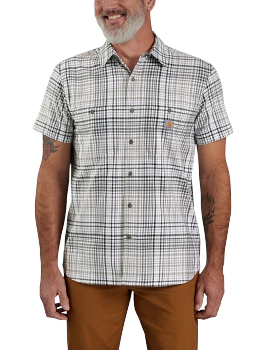 Carhartt Men's Rugged Flex Plaid Print Short Sleeve Button Down Shirt, Size 2XL